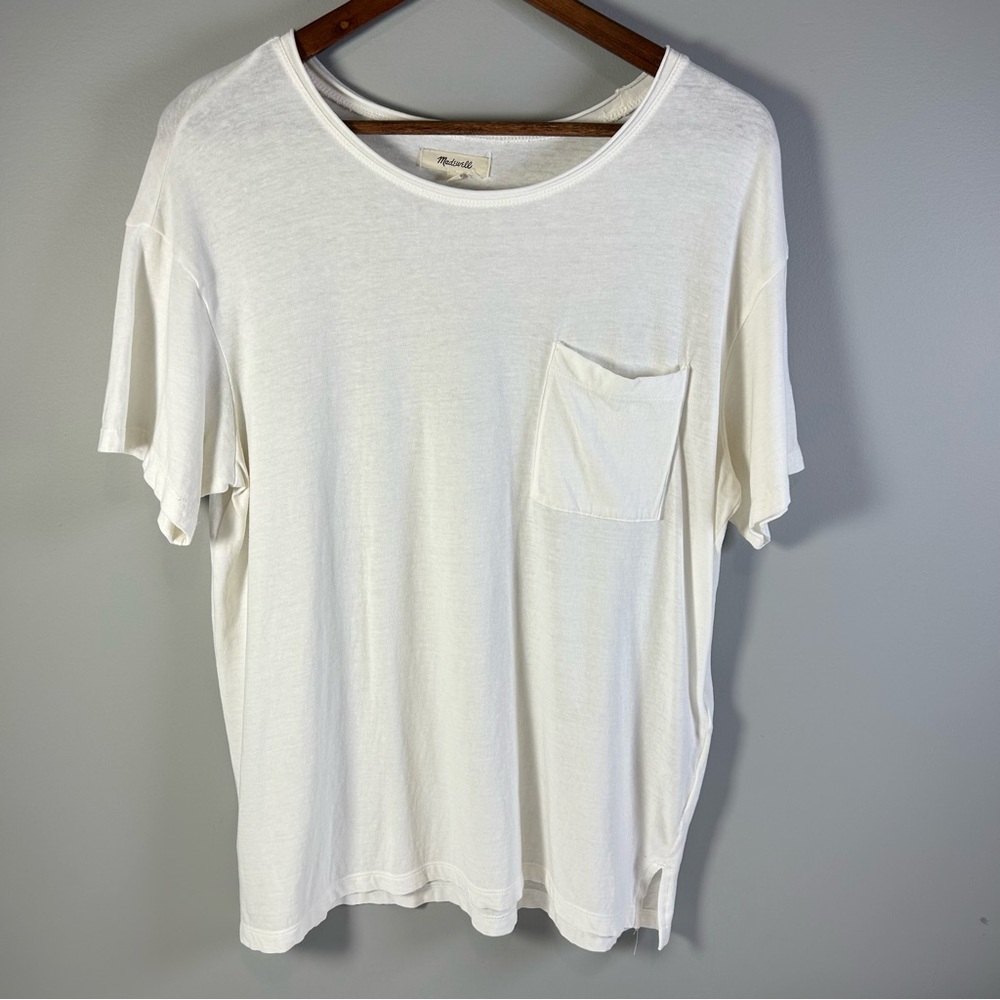 Madewell White 100% Cotton Pocket Short Sleeve Basic Tee Women's Size Medium